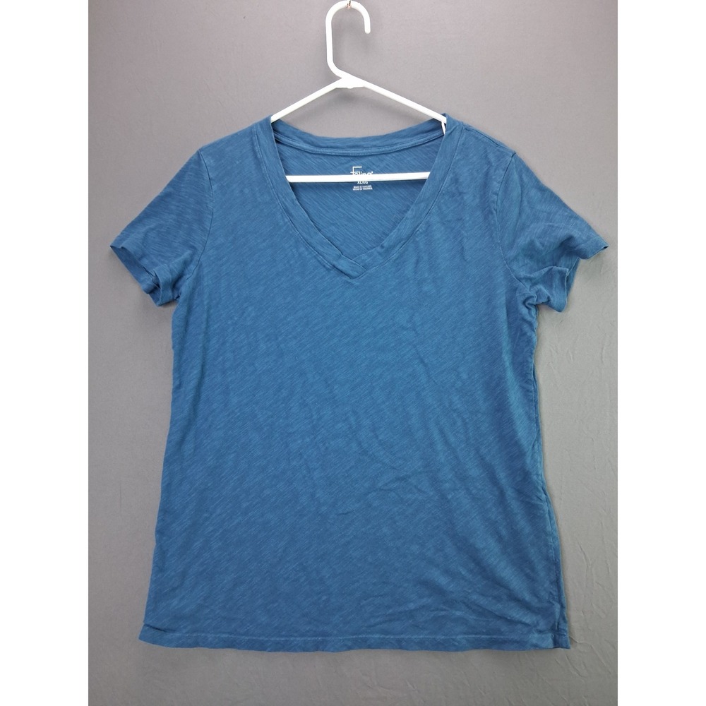 Felina T-Shirt V-Neck Slub Knit XL Blue Short Sleeve Casual Basic Tee